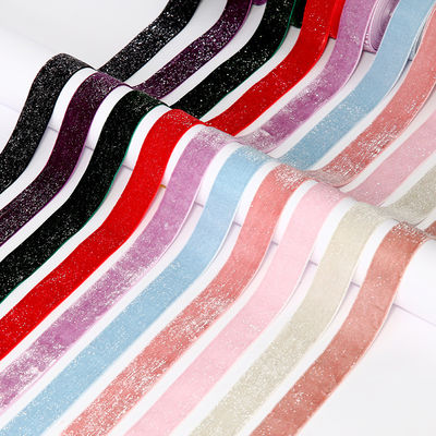 kualitas  Shinny Glitter Silver Gold Velvet Ribbon 10mm-38mm Luxury Velvet Ribbon pabrik