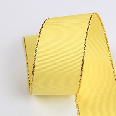 2.5cm Polyester Gold Edge Double Face Grosgrain Ribbon untuk Pohon Natal dan Genggam Tas