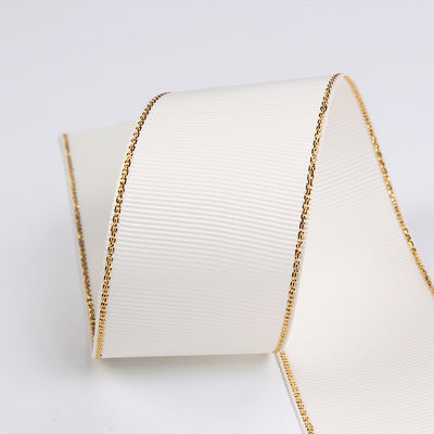 2.5cm Polyester Gold Edge Double Face Grosgrain Ribbon untuk Pohon Natal dan Genggam Tas