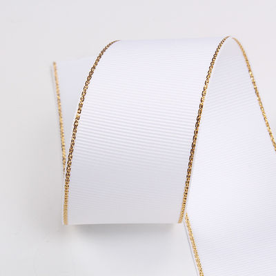 2.5cm Polyester Gold Edge Double Face Grosgrain Ribbon untuk Pohon Natal dan Genggam Tas