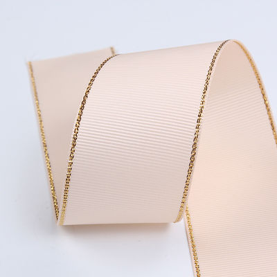 2.5cm Polyester Gold Edge Double Face Grosgrain Ribbon untuk Pohon Natal dan Genggam Tas