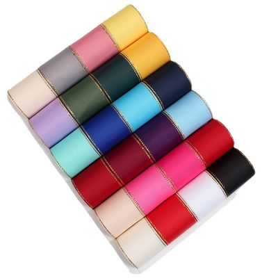 2.5cm Polyester Gold Edge Double Face Grosgrain Ribbon untuk Pohon Natal dan Genggam Tas