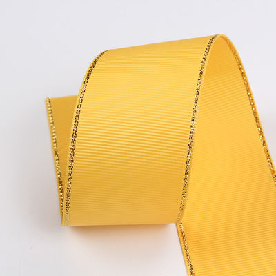 2.5cm Polyester Gold Edge Double Face Grosgrain Ribbon untuk Pohon Natal dan Genggam Tas
