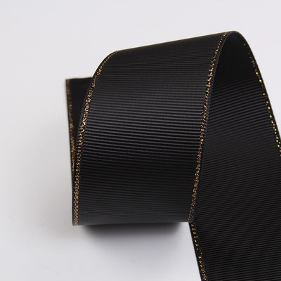 2.5cm Polyester Gold Edge Double Face Grosgrain Ribbon untuk Pohon Natal dan Genggam Tas