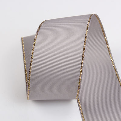 2.5cm Polyester Gold Edge Double Face Grosgrain Ribbon untuk Pohon Natal dan Genggam Tas