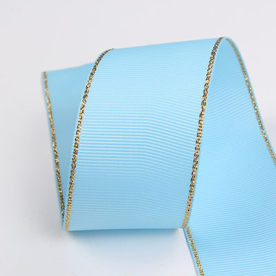 2.5cm Polyester Gold Edge Double Face Grosgrain Ribbon untuk Pohon Natal dan Genggam Tas