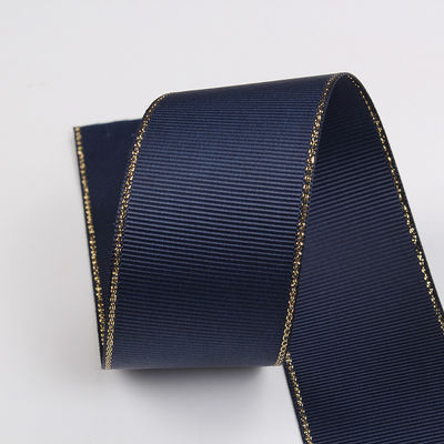 2.5cm Polyester Gold Edge Double Face Grosgrain Ribbon untuk Pohon Natal dan Genggam Tas