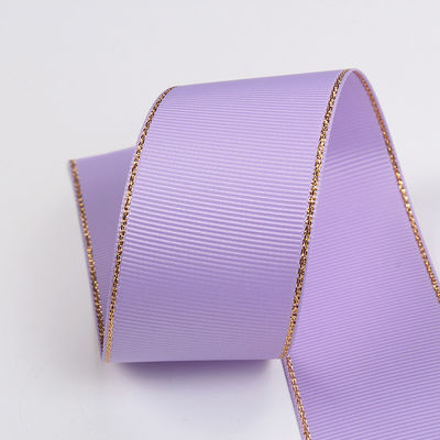 2.5cm Polyester Gold Edge Double Face Grosgrain Ribbon untuk Pohon Natal dan Genggam Tas
