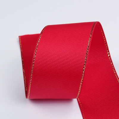 2.5cm Polyester Gold Edge Double Face Grosgrain Ribbon untuk Pohon Natal dan Genggam Tas