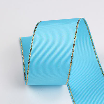 2.5cm Polyester Gold Edge Double Face Grosgrain Ribbon untuk Pohon Natal dan Genggam Tas