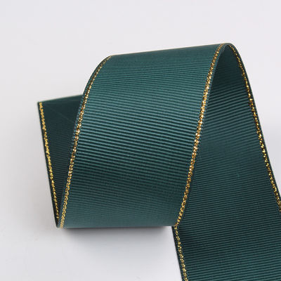 2.5cm Polyester Gold Edge Double Face Grosgrain Ribbon untuk Pohon Natal dan Genggam Tas