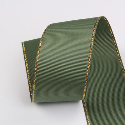 2.5cm Polyester Gold Edge Double Face Grosgrain Ribbon untuk Pohon Natal dan Genggam Tas