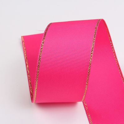 2.5cm Polyester Gold Edge Double Face Grosgrain Ribbon untuk Pohon Natal dan Genggam Tas