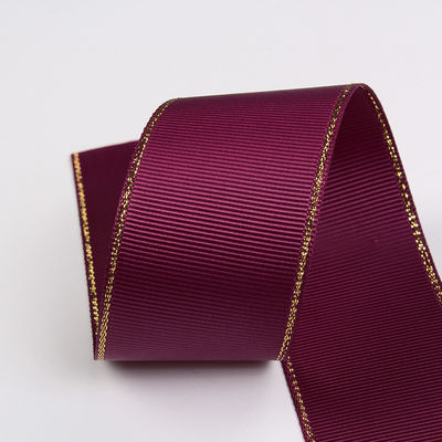 2.5cm Polyester Gold Edge Double Face Grosgrain Ribbon untuk Pohon Natal dan Genggam Tas