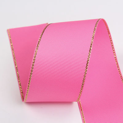 2.5cm Polyester Gold Edge Double Face Grosgrain Ribbon untuk Pohon Natal dan Genggam Tas