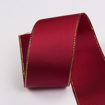 2.5cm Polyester Gold Edge Double Face Grosgrain Ribbon untuk Pohon Natal dan Genggam Tas