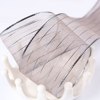 10mm-25mm Gold Line Striped Polyester Organza Ribbon untuk pembungkus hadiah dan kotak Pengemasan atau Ribbon Bow