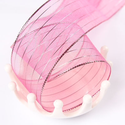 10mm-25mm Gold Line Striped Polyester Organza Ribbon untuk pembungkus hadiah dan kotak Pengemasan atau Ribbon Bow