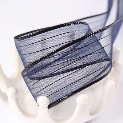 10mm-25mm Gold Line Striped Polyester Organza Ribbon untuk pembungkus hadiah dan kotak Pengemasan atau Ribbon Bow