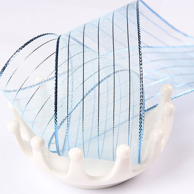 10mm-25mm Gold Line Striped Polyester Organza Ribbon untuk pembungkus hadiah dan kotak Pengemasan atau Ribbon Bow
