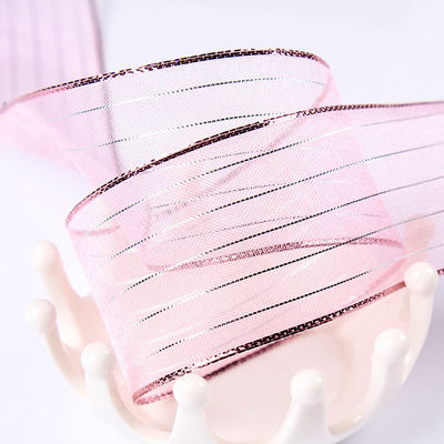10mm-25mm Gold Line Striped Polyester Organza Ribbon untuk pembungkus hadiah dan kotak Pengemasan atau Ribbon Bow