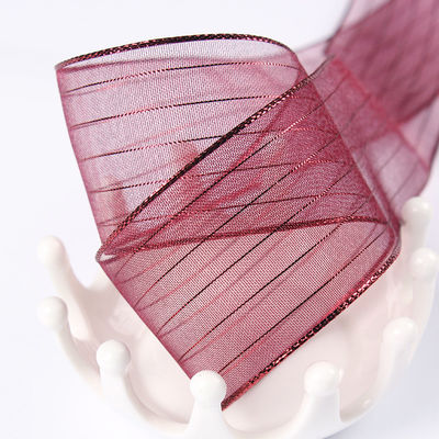 10mm-25mm Gold Line Striped Polyester Organza Ribbon untuk pembungkus hadiah dan kotak Pengemasan atau Ribbon Bow