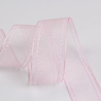 25mm spandex38mm Dilatih Edge Polyester Organza Ribbon untuk bunganya hadiah kemasan