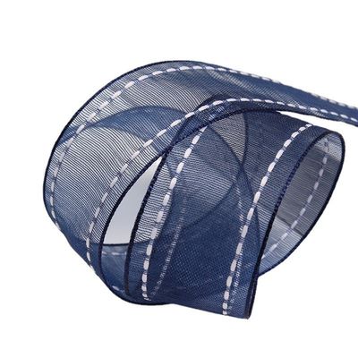 25mm spandex38mm Dilatih Edge Polyester Organza Ribbon untuk bunganya hadiah kemasan