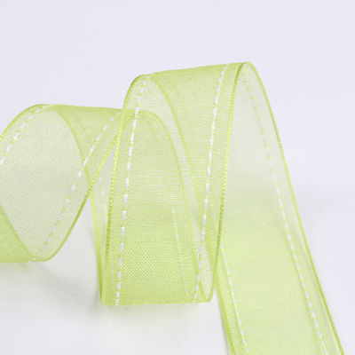 25mm spandex38mm Dilatih Edge Polyester Organza Ribbon untuk bunganya hadiah kemasan