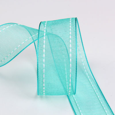 25mm spandex38mm Dilatih Edge Polyester Organza Ribbon untuk bunganya hadiah kemasan
