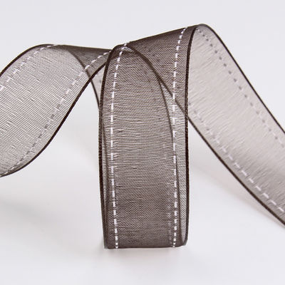 25mm spandex38mm Dilatih Edge Polyester Organza Ribbon untuk bunganya hadiah kemasan