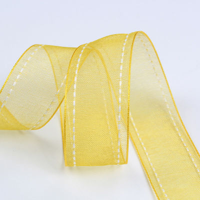 25mm spandex38mm Dilatih Edge Polyester Organza Ribbon untuk bunganya hadiah kemasan