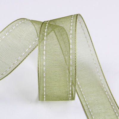 25mm spandex38mm Dilatih Edge Polyester Organza Ribbon untuk bunganya hadiah kemasan