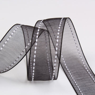 25mm spandex38mm Dilatih Edge Polyester Organza Ribbon untuk bunganya hadiah kemasan