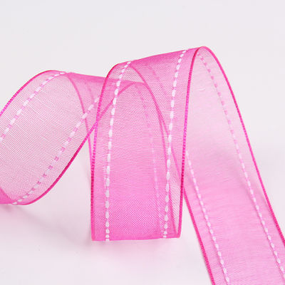 25mm spandex38mm Dilatih Edge Polyester Organza Ribbon untuk bunganya hadiah kemasan