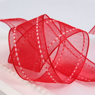 25mm spandex38mm Dilatih Edge Polyester Organza Ribbon untuk bunganya hadiah kemasan