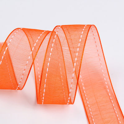 25mm spandex38mm Dilatih Edge Polyester Organza Ribbon untuk bunganya hadiah kemasan