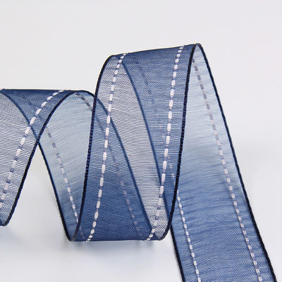 25mm spandex38mm Dilatih Edge Polyester Organza Ribbon untuk bunganya hadiah kemasan