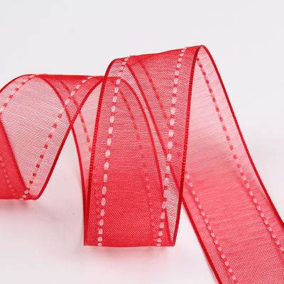 25mm spandex38mm Dilatih Edge Polyester Organza Ribbon untuk bunganya hadiah kemasan