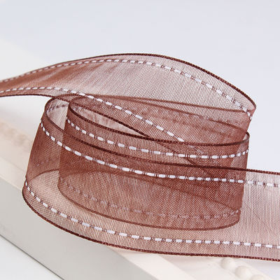 25mm spandex38mm Dilatih Edge Polyester Organza Ribbon untuk bunganya hadiah kemasan