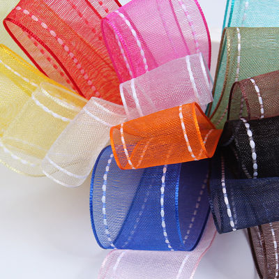 25mm spandex38mm Dilatih Edge Polyester Organza Ribbon untuk bunganya hadiah kemasan