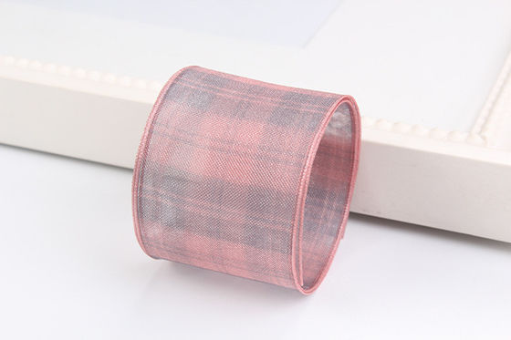 6mm-38mm Plaid Polyester Organza Ribbon untuk Bunga Cokelat Gift Packing