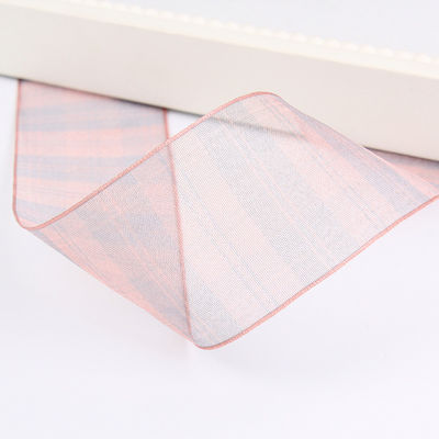 6mm-38mm Plaid Polyester Organza Ribbon untuk Bunga Cokelat Gift Packing