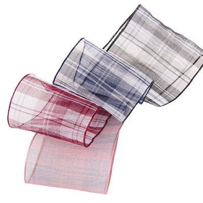 6mm-38mm Plaid Polyester Organza Ribbon untuk Bunga Cokelat Gift Packing