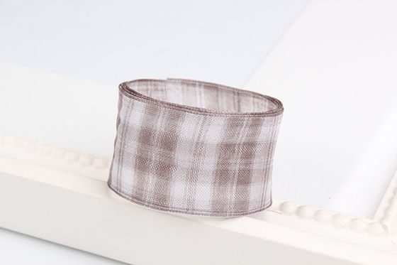 6mm-38mm Plaid Polyester Organza Ribbon untuk Bunga Cokelat Gift Packing