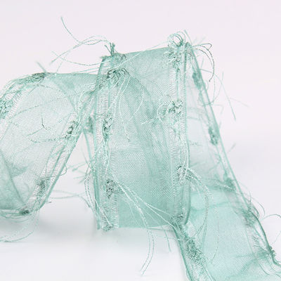25mm-50mm Tassel Edge Polyester Organza Ribbon untuk Bunga Cokelat Pembungkusan Hadiah dan Dekorasi Pakaian