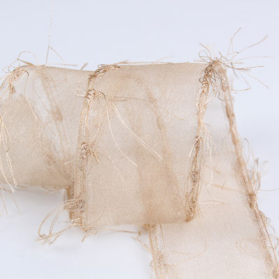 25mm-50mm Tassel Edge Polyester Organza Ribbon untuk Bunga Cokelat Pembungkusan Hadiah dan Dekorasi Pakaian
