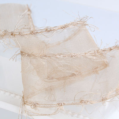 25mm-50mm Tassel Edge Polyester Organza Ribbon untuk Bunga Cokelat Pembungkusan Hadiah dan Dekorasi Pakaian