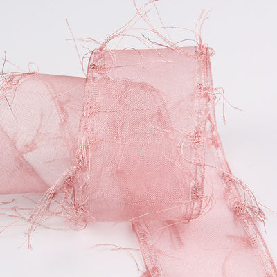 25mm-50mm Tassel Edge Polyester Organza Ribbon untuk Bunga Cokelat Pembungkusan Hadiah dan Dekorasi Pakaian