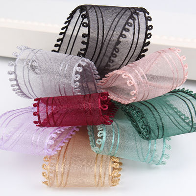 16mm-38mm Roll Of Organza Ribbon Double Circle Edge Red Sheer Ribbon